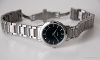 Acero inoxidable vintage Timex reloj | Pulsera de dial negro reloj