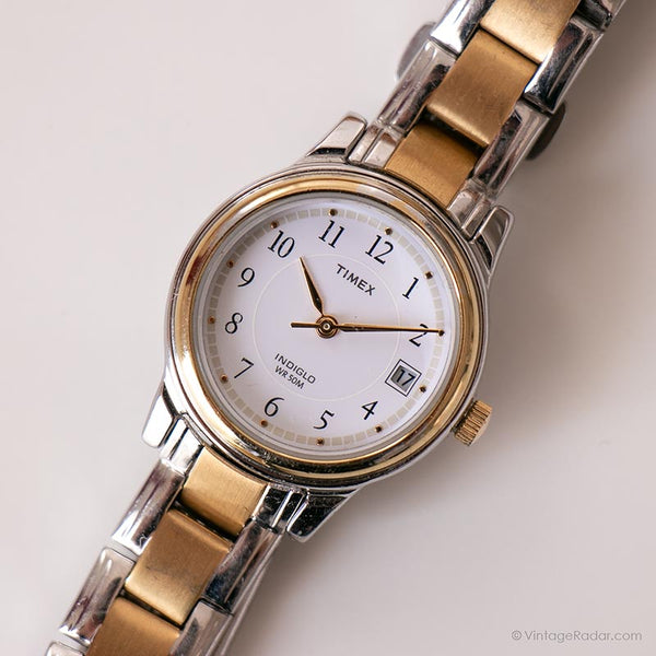 Vintage Two-tone Timex Indiglo Watch | Adjustable Bracelet Date Watch