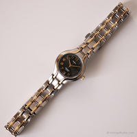 Vintage Two-tone Timex Watch for Her | Elegant Black Dial Date Watch