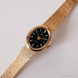 Vintage Tiny Oval Timex Watch | Black Dial Gold-tone Watch for Her