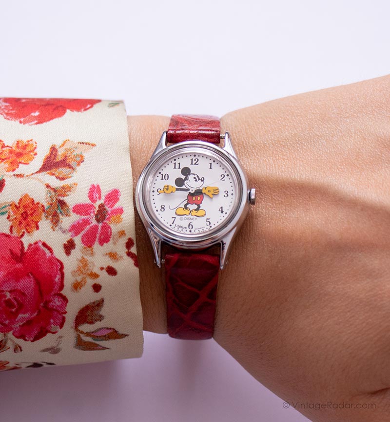 Lorus V515 6128 UM Mickey Mouse Watch For Women On Red Strap – Vintage ...