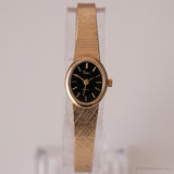 Vintage Black Dial Timex Watch | Elegant Gold-tone Mini Watch