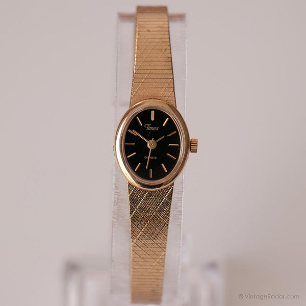 Vintage Black Dial Timex Uhr | Elegantes Gold-Ton-Mini Uhr