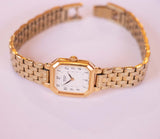 Tono d'oro vintage Seiko V400-5606 orologio rettangolare per donne