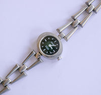 Estudio Dial verde tono plateado reloj | Mecánico 17 rubis reloj Antiguo