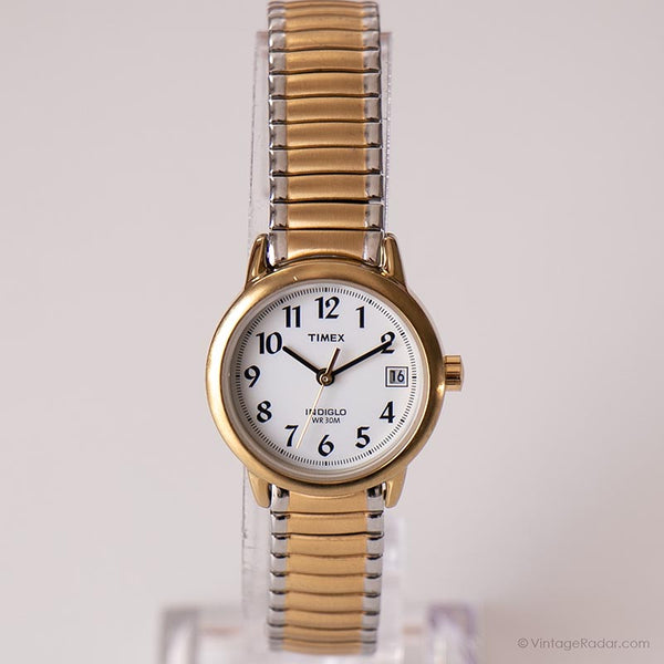 Vintage Gold-Ton Timex Indiglo Uhr | Zweifarbiges Stahlarmband Uhr