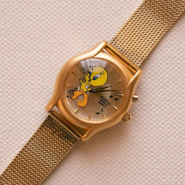 Gold-tone Armitron Musical Tweety Bird Watch 90s Looney Tunes