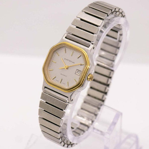 Cuarzo de catena vintage reloj para mujeres | Fecha de tono plateado reloj