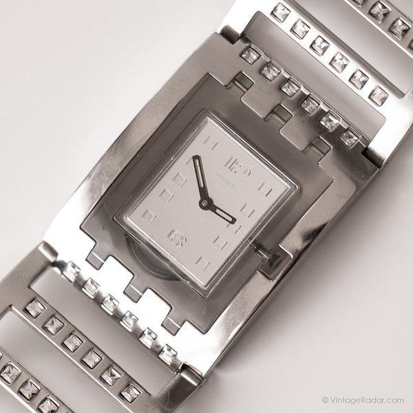 2006 Swatch Subt103g brazalete brillante reloj | Cuadrado de tono plateado reloj