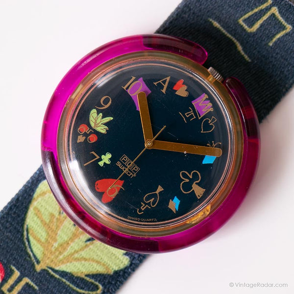 1992 Swatch PWK165 Alice reloj | Raro rosa y negro Swatch Estallido