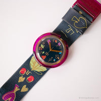 1992 Swatch PWK165 Alice reloj | Raro rosa y negro Swatch Estallido
