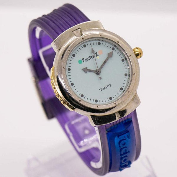Factor X Water-resistant Silver-tone Quartz Watch with Purple Strap
