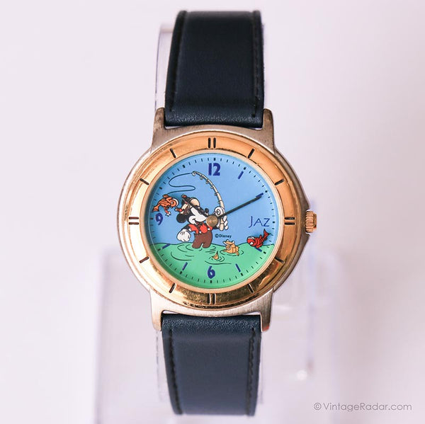jaz Mickey Mouse صيد السمك Disney Quartz Watch Ultra Rare Model
