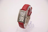 Silver-tone IK Quartz Watch for Women with Square Dial & Red Strap