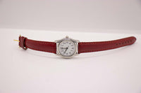 Vintage Silver-tone Quartz Watch with Red Strap | Ladies Quartz Watch
