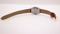 Vintage Silver-Tone Quarz Uhr mit rotem Riemen | Damenquarz Uhr