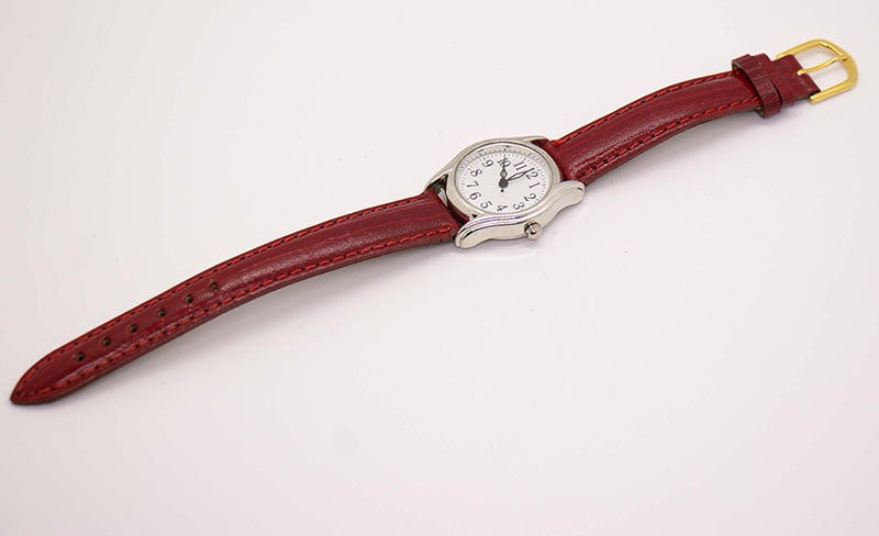Vintage Silver-tone Quartz Watch with Red Strap | Ladies Quartz Watch ...
