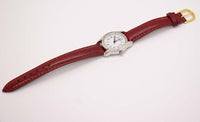 Cuarzo de tono plateado vintage reloj con correa roja | Cuarzo de damas reloj