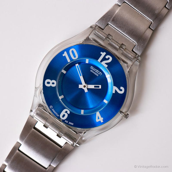 2003 Swatch Sfk197g helado brillo reloj | Pulsera de acero azul Swatch Skin