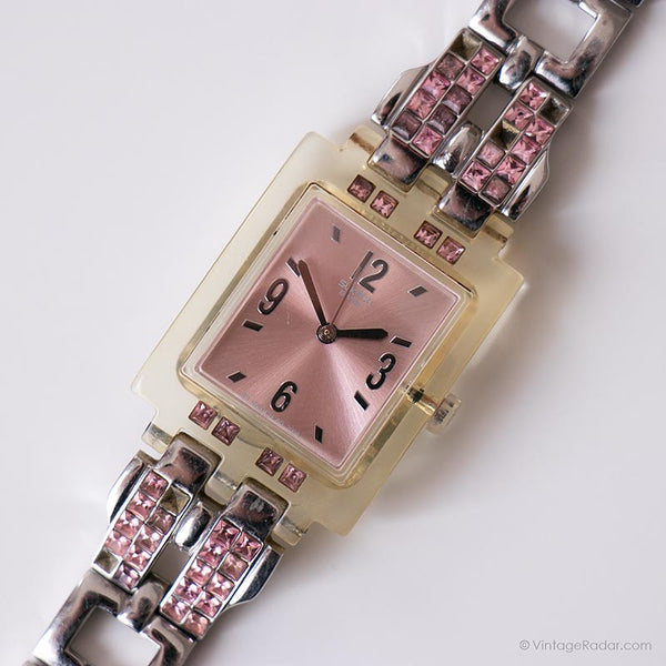 2008 Swatch subk137g يمكن العثور على الوردي ساعة | وردي خمر Swatch مربع