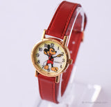 Retro Mickey Mouse reloj para mujeres en una correa de cuero rojo