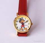 Retro Mickey Mouse Watch for Women on a Red Leather Strap
