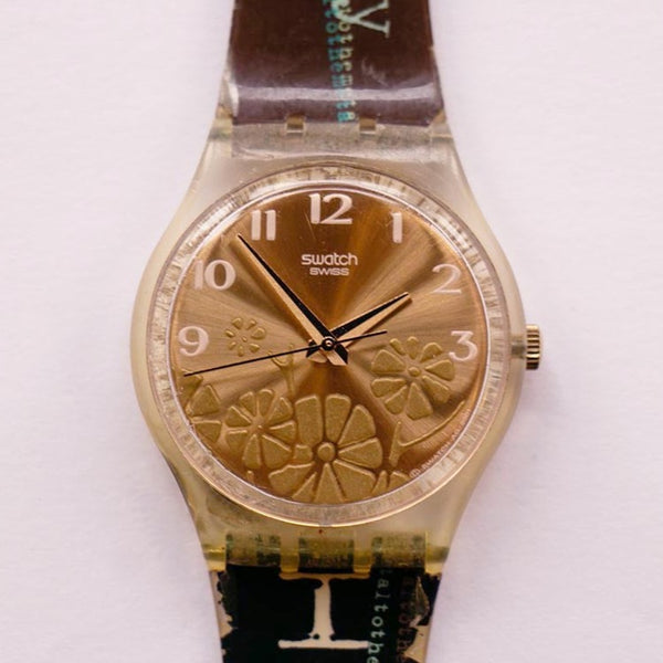 2002 Fiori d'amore gk381 Swatch Uhr | Gold Zifferblatt Blumen Swatch Uhr