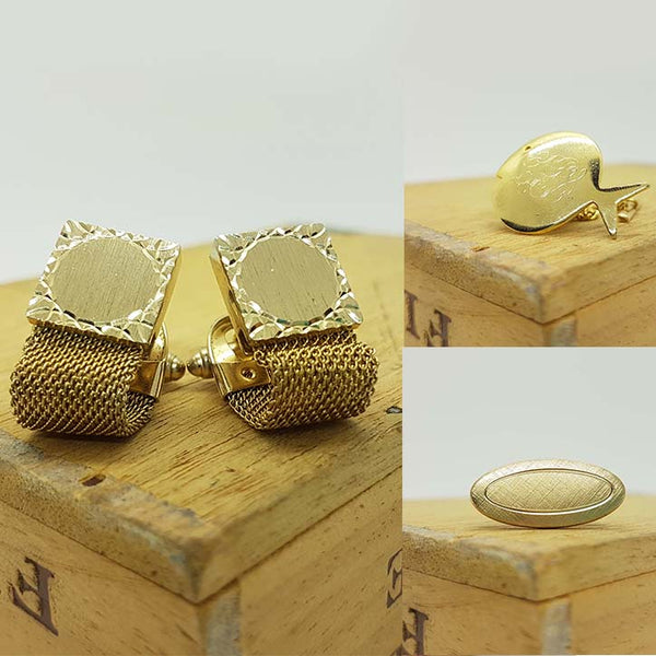 Gold Tone Vintage Set of Cufflinks, Tie Clip and Pin - Initials L.G.
