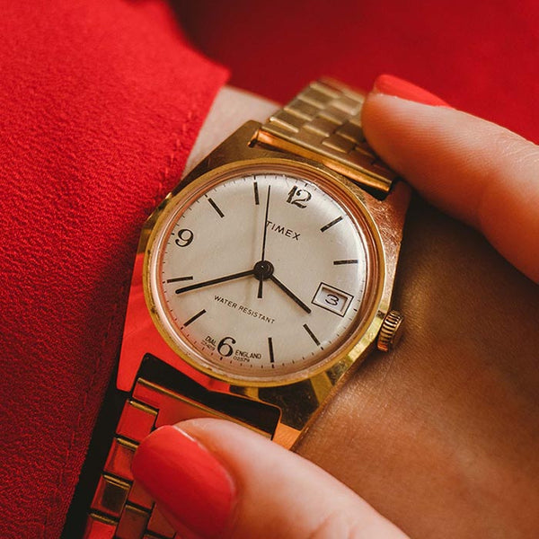 Tono de oro raro de los años 70 Timex Marlin mecánico reloj Antiguo