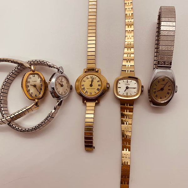 Lot of 5 Women's Timex Wind-up Vintage Watches for Parts & Repair - NOT WORKING