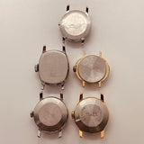 Lote de 5 de los 80 Windup Timex Relojes para piezas y reparación: no funciona