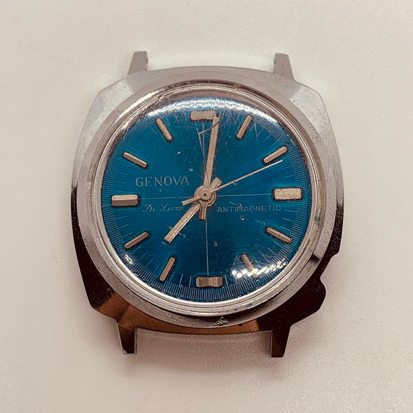 Genova dex luxe dial azul antimagnético reloj Para piezas y reparación, no funciona