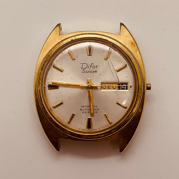 Difor Suisse 25 Rubis Automatic Swiss Watch for Parts & Repair - NOT WORKING