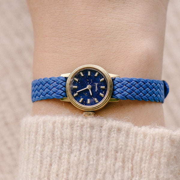 Vintage del quadrante blu degli anni '60 Zentra Orologio - orologio da donna di lusso tono d'oro